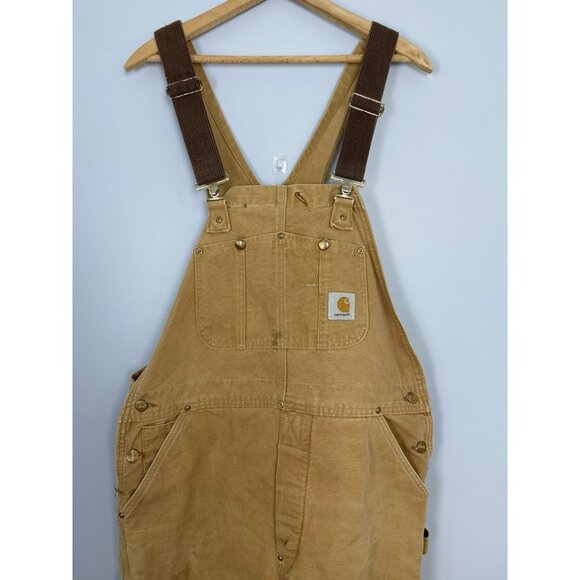 Carhartt Overalls Mens 38x29 Brown Quilted Lined Workwear Double Knee Distressed - Picture 3 of 14